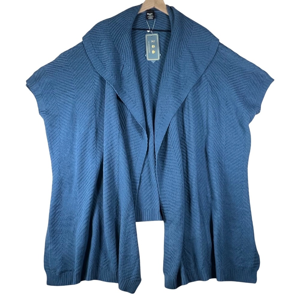 Military Hippie Blue Chevron Knit Open Front‎ Cardigan Shawl NWT Boho Coastal